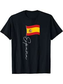 Men's Patriotic Spanish Flag T-Shirt | Black With Red Accents, Machine Washable Stretch Fabric, Loose Fit Short Sleeve Casual Top - Black - View 1