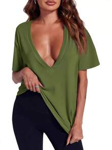 A Women's Deep V Casual Sexy Versatile Tank Top, Cool, Comfortable, And Fashionable Summer Women's Top - 綠色 - 查看 1