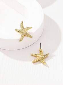 1pc Minimalist Fashion Gold Starfish Stud Earrings - Yellow Gold - View 6