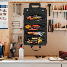 [Heavy Duty Tool Bag] 1pc Heavy Duty Waterproof Tool Organizer Bag With Portable Roll-Up Design, Multiple Compartments, Adjustable Shoulder Strap, Durable Green Fabric, Zipper Closure, Perfect For Organizing Hand Tools And Small Items, Electrician Tool Bag - Black - View 4
