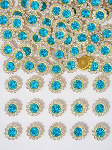 10-200 piezas Flores de strass azul lago de 12 mm, con un centro de strass azul lago rodeado de pequeños strass blancos, en un patrón de girasol. Flores de strass brillantes, accesorios de manualidades DIY, perfectos para tocados florales y decoración de ropa. - Flor de diamantes de imitación azul lago de 12 mm - Ver 2