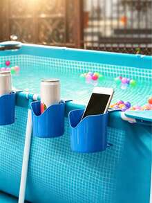 5pcs Heavy Duty Poolside Cup Holders - Universal Fit For 2 Round Poles & Above Ground Pools - Splash-Proof Drink, Beer & Phone Holder - Durable Outdoor Storage Rack, Suitable For Patio, Beach & Party - A - View 3