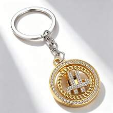 1pc Rotating Rial Symbol Keychain, Zinc Alloy Material, Inlaid With Luxurious High-End Rhinestones, Rotating Key Pendant And Elegant Daily Accessory - Yellow Gold - View 1
