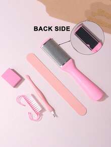Conjunto Completo de Esfoliação e Polimento dos Pés, Rosa, Polimento/Limpeza/Esfoliação/Limpeza dos Pés Tudo em Um, Cada Pacote Inclui Lixa de Pé Dupla Face, Barra de Esfoliação Longa, Raspador de Pele Morta, Bloco de Polimento, Escova de Limpeza, Fácil de Usar, Cuidados com os Pés em Casa, Ferramentas Auxiliares para Mãos e Pés, Ferramentas de Cuidados com as Unhas - Rosa chiclete - Visão 5