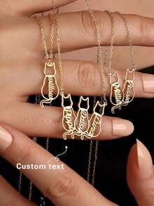 Personalisierte minimalistische elegante Mode-Katzenanhänger-Halskette mit englischem Buchstaben-Namen, Familienversion, Paarversion, 18K vergoldeter Edelstahl, Gold- und Silberfarben erhältlich, exquisiter vergoldeter Schmuck, geeignet für Paar, Freunde, Familie - individueller Text/Name - ideales Geschenk zu Weihnachten, Valentinstag, Geburtstag, Jahrestag - eleganter Schmuck für ihn und sie - Verschiedenfarbig - Übersicht 1