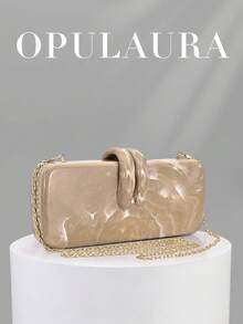 OpulAura 1個歐美風女款壓克力晚宴手拿包，方盒設計配兔子牙扣，適合派對、婚禮、情人節，隨機圖案 - 杏色 - 查看 2