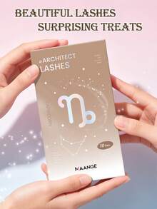MAANGE 10對加厚透明梗假睫毛，含收納盒的濕感卡通睫毛，貓眼款，超長雙層睫毛，濃密持久，極輕量，自然妝感，防水防汗，適合Cosplay、歐美風超長假睫毛，適合初學者與派對、節日眼妝，自然貓眼妝容，旅行必備，捲翹放大雙眼，摩羯座主題睫毛，適合生日禮物 - 黑色 - 查看 10