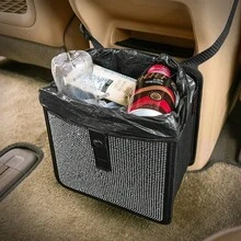 1pc Foldable Rhinestone Car Trash Can, Hanging Car Trash Bin, Suitable For Headrest/Gear Shift Positions, Multi-Purpose Car Trash Can, Can Be Used As Car Storage Box, Suitable For SUV/Truck - A - View 3
