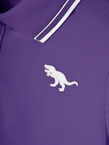 Young Boy Casual Contrast Trim Short Sleeve Polo Shirt, Summer - Purple - View 5