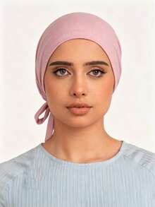 1pc Women's Solid Color Elastic Band Base Hat Adjustable Scarf Small Hat - A- Lotus Root Pink (Upgraded Version) - View 3