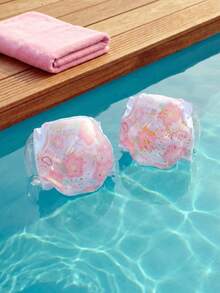 Children's Inflatable Arm Floats, Glitter Print Swimming Arm Bands, Cute Flower/Butterfly/Mermaid Design Floating Sleeves, PVC Material Water Floats, Girls' Summer Pool Beach Swimming Training Aid - Multicolor - View 9