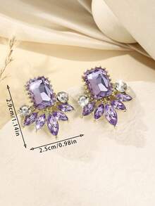 1 Pair Luxury Jade Crystal Personalized Earrings, Elegant Women's Party Wedding Jewelry, Suitable For Formal And Daily Wear, Perfect Gift - Light Purple - View 2
