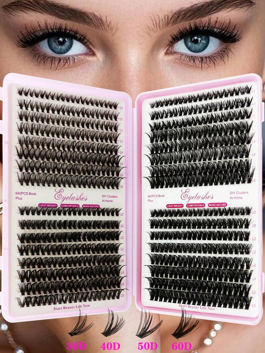 640片 D/C捲度 10-16mm 10D+20D/30D+40D/50D+60D/80D+100 個別假睫毛 DIY接睫毛書，睫毛簇可佩戴。放大眼睛，提升眼尾，DIY接睫毛，接睫毛。適用於約會、派對、音樂節、萬聖節使用
