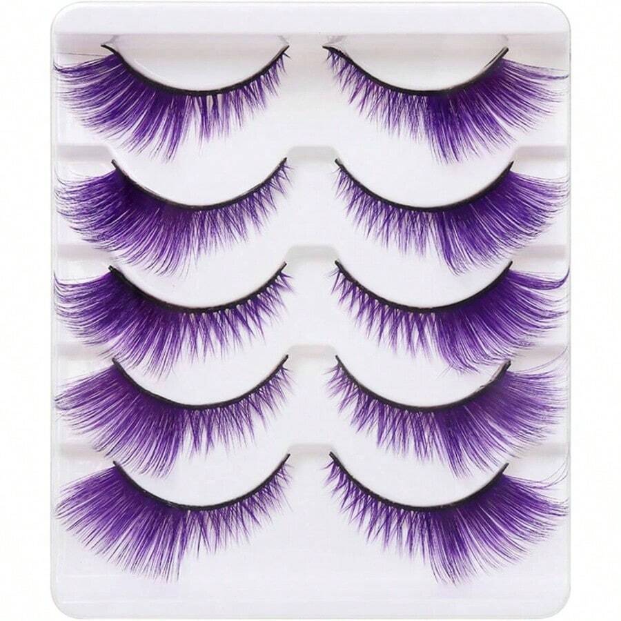 Pestaas postizas naturales, 5 pares de pestaas postizas esponjosas de ojo de gato para Halloween, cosplay, maquillaje de escenario morado - "Púrpura - Ver 1