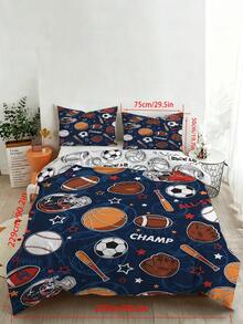 2/3-teiliges Sportfan-Bettwäscheset - Fußball, Basketball, Baseball, American Football Muster Bettbezug, Champion-Thema Bettwäsche, geeignet für Kinder, Jugendliche, Erwachsene, Jungen und Mädchen, Schlafzimmer (Doppel-/Voll-/Queen-Größe) - Verschiedenfarbig - Übersicht 10