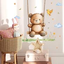 1pc Cartoon Swing Small Animal Elephant Bear Tiger Wall Sticker, Suitable For Children's Room Bedroom Home Background Wall Decoration Beautification, PVC Material Self-Adhesive Removable, Size 23.6inch*11.8inch - 1PC - View 5
