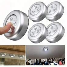 6 pezzi Luci notturne a LED senza fili argento con attivazione a pressione, calda/bianca, design a pressione rotondo, lampada da parete per illuminazione domestica, corridoio, bagno, camera da letto, cucina, armadio, scale, dormitorio (batterie non incluse) - Rivestimento in argento - Visualizzare 9