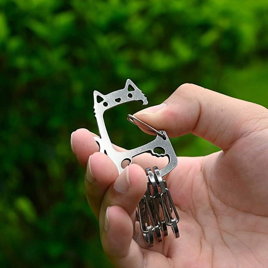 Cat Shaped Outdoor Keychain, Stainless Steel Portable 4pcs S-Shaped Quick Release Cute Hooks, Multi-Function Stainless Steel Quick Detach Keychain, Outdoor Travel Backpack Accessory, Key Water Bottle Equipment Hook