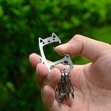 Cat Shaped Outdoor Keychain, Stainless Steel Portable 4pcs S-Shaped Quick Release Cute Hooks, Multi-Function Stainless Steel Quick Detach Keychain, Outdoor Travel Backpack Accessory, Key Water Bottle Equipment Hook - Multicolor - View 6