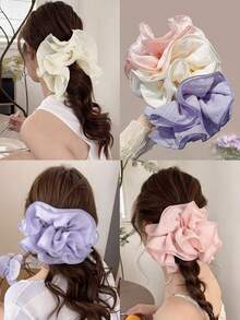 1pc Girls Lace Ruffle Scrunchie High-End Hair Tie Oversized Hair Flower Hair Accessory - Multicolor - View 2