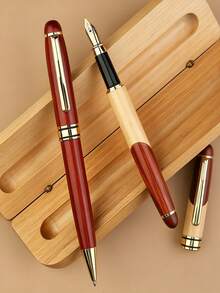 Engraved Bamboo Wood Metal Ballpoint Pen, Customized Logo, Graduation Gift For Father, Mother, Teacher, Classmate, Friend - Round - View 2