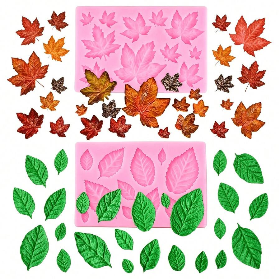 2pcs Leaf & Maple Leaf Clay Resin Soap Aromatherapy Silicone Mold For DIY Decoration - Leaves - View 1
