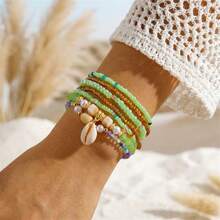 7pcs/1set Ocean Style Shell Pendant Bracelet Set, Multicolor Beaded Design, Bohemian Layered Versatile Women's Jewelry - Multicolor - View 2