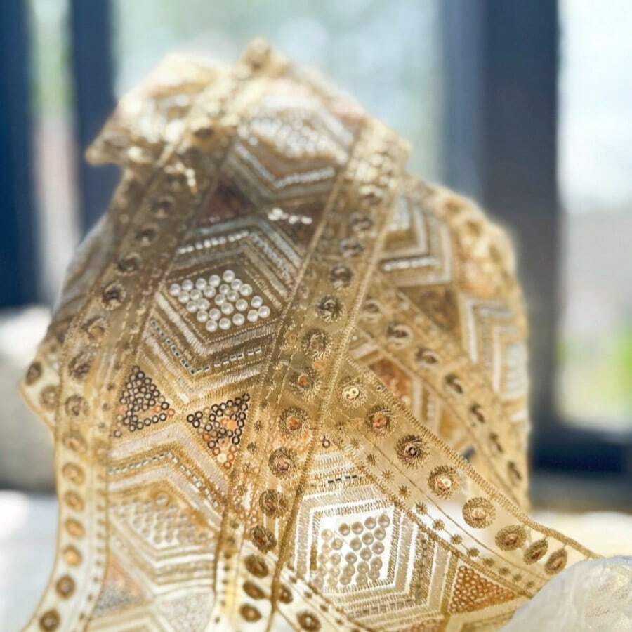 100cm French Palace Style Pearl Embroidered Ribbon, Premium Pearl Handmade Beaded Round Floral Pattern + Textured Color Matching, Clothing Accessories/Handmade DIY Essential - Beige - View 1