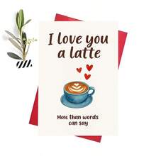 Tarjeta de felicitación romántica para amantes del café, "Las palabras no pueden expresar" Ilustración de café latte azul - 13x18cm - Ver 3