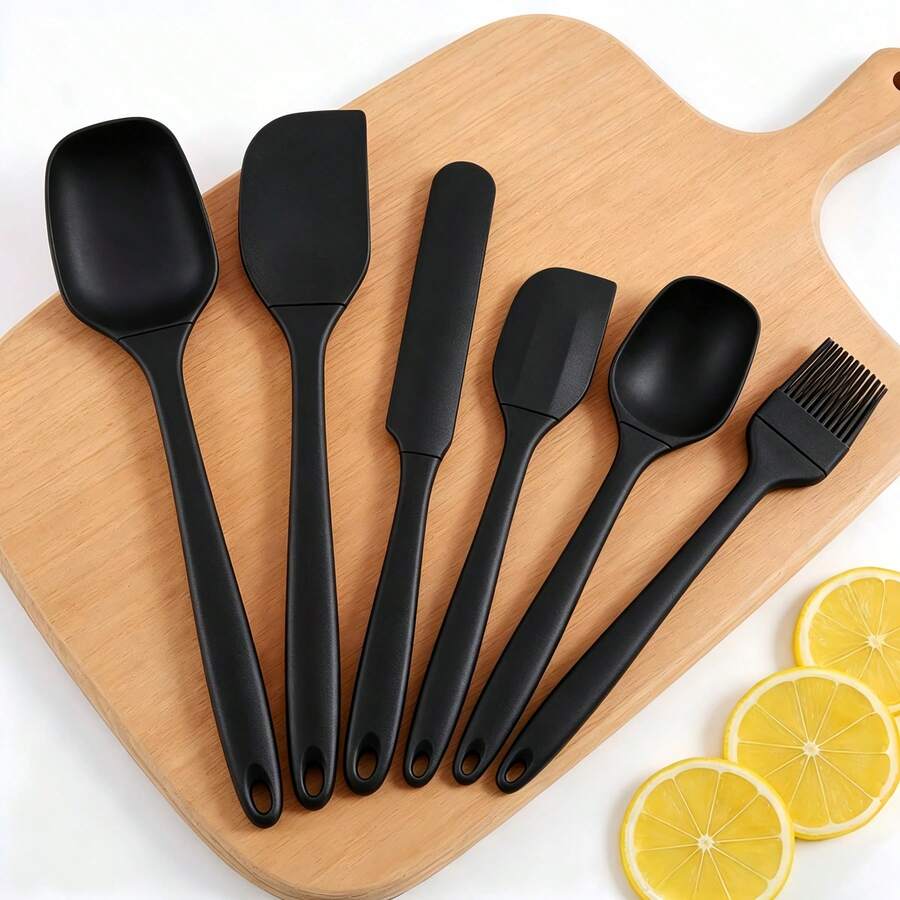 6pcs Silicone Scraper Set, Includes 6 Kitchen Utensils With Silicone Brush Heads, Heat-Resistant, Dishwasher , Made Of Rubber Material, Suitable For Scraping Food Residue, Baking, Cooking And Stirring In Various Scenarios 1/6pcs - Multicolor - View 1