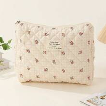 Tefola Neceser Floral De Algodn Bolsa De Maquillaje, Bolsa De Cosmticos Acolchada Con Asa De Gran Capacidad, Bolsa Organizadora De Maquillaje De Viaje Bolsa De Almacenamiento Multifuncin - Flor cuadrada - Ver 5