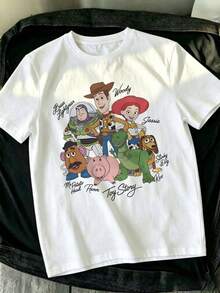 Disney Toy Story Men's Cotton Tee With Character Names Print, Featuring Woody, Buzz And Friends, Soft Fabric For Casual Daily Wear. - 白色 - 查看 1