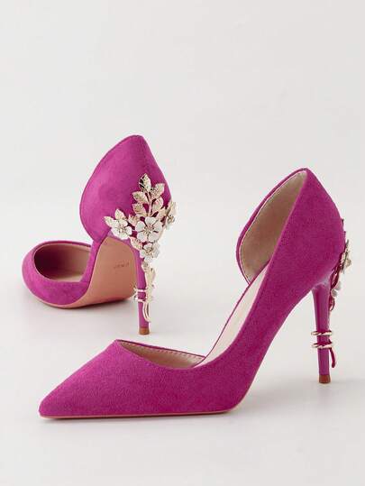 European And American Style Luxury Sexy Women's Shoes Fashion Metal Flower Thin Heel Side Hollow Out High Heel Wedding Shoes Pointed Toe Single Shoes Women's High Heel Single Shoes Women's High Heels Elegant Women's High Heels Elegant Women's Shoes Closed Toe High Heel Slip-On Shoes Pumps Elegant Women's Shoes