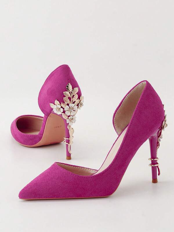 European And American Style Luxury Sexy Women's Shoes Fashion Metal Flower Thin Heel Side Hollow Out High Heel Wedding Shoes Pointed Toe Single Shoes Women's High Heel Single Shoes Women's High Heels Elegant Women's High Heels Elegant Women's Shoes Closed Toe High Heel Slip-On Shoes Pumps Elegant Women's Shoes