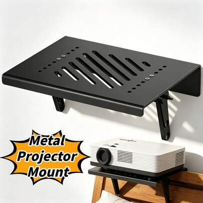 Convenient Drill-Free Metal Projector Heavy-Duty Bracket - Adjustable Angle, Foldable Space-Saving Storage, Perforated Design Optimized For Heat Dissipation, Multi-Functional Wall Mount Suitable For Sofa, Bedside And Living Room | Sturdy Carbon Steel Material