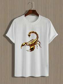 pado de escorpión amarillo, camiseta casual de cuello redondo adecuada para uso informal y actividades al aire libre, camiseta de uso casual.|Top con estampado llamativo|Algodón transpirable - Blanco - Ver 2