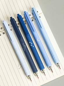 5pcs Moon And Star Pattern Retractable Gel Pens, Minimalist Multifunctional Gel Ballpoint Pen Set, Suitable For Drawing, Writing, Back To School Season - Multicolor - View 2