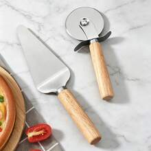 1pc/2pcs Heavy Duty Stainless Steel Pizza Cutter Wheel, Ultra Sharp With Ergonomic Wooden Handle Baking Tool, Suitable For Pizza, Pie, Dough And Pasta - Multicolor - View 1