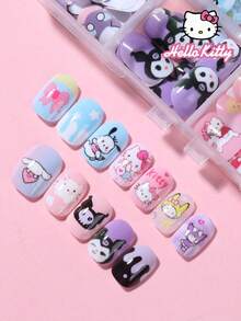 SANRIO 三麗鷗 Hello Kitty 288片/組 (12款混搭) 短方型法式穿戴式假指甲，可愛 3D Hello Kitty、Kuromi、Cinnamoroll 和 Pompompurin 圖案設計，完美貼合壓克力假指甲組，適合女孩日常與派對美甲使用 - 彩色 - 查看 4