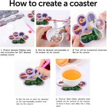 狗爪 8件組 DIY 鑽石畫杯墊套組，圓形高光澤水鑽表面，強力黏著附完整工具組，適合初學者，舒壓手工藝品，新年春節情人節聖誕節教師節節日禮物，居家餐桌咖啡桌隔熱裝飾杯墊，送給家人朋友閨蜜老師的禮物 - 彩色 - 查看 4
