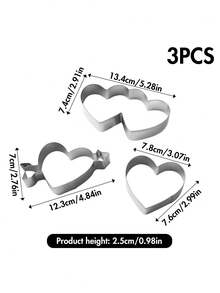 3pcs/6pcs Stainless Steel Heart Series Cookie Cutter Set, Arrow Through Heart / Double Heart / Wavy Edge Heart / Square / Triangle DIY Baking Molds, Stainless Steel Cookie Cutters, Heat Resistant And Easy Release, Suitable For Valentine's Day Wedding Party Icing Cookies, Cookies, Pastry Making, Square Triangle Wavy Edge Embossed Molds - View 5