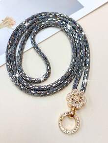 Sparkling Full Rhinestone Gold Flower Phone Lanyard Fashion Long Crystal Phone Chain Women's Crossbody Wrist Handbag Charm - Multicolor - View 5