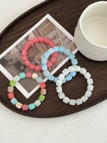 4pcs/9pcs Bohemian Style Geometric Asymmetrical Square Solid Color Acrylic Beaded Bracelet Set, Elegant & Glamorous, Suitable For Daily Casual, Party, Street Photography, Vacation Travel, Versatile Jewelry Bracelet Set Gift For Women - Bracelet Set - View 11