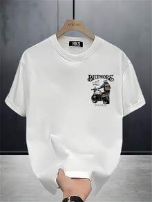 Camiseta de manga corta estampada a la moda para hombre, de algodón de peso pesado para verano, estilo coreano y japonés, prenda masculina versátil. - Negro - Ver 7