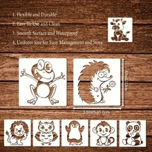 9pcs Reusable Cute Animal Painting Templates, Suitable For DIY Art Crafts, 5.9-Inch Durable Lion, Elephant, Panda, Monkey Templates, Plastic Drawing Templates - Animal - View 2