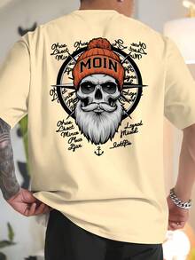 Camiseta de manga corta holgada para hombre de talla, transpirable y resistente al sudor para el verano, top casual, moderno y fresco, con estampado de calaveras y anclas, estilo mari - Negro - Ver 8