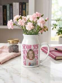Custom Photo Premium Vintage Portrait - Personalized Ceramic Vase - White - View 4