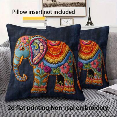 2pcs Elephant Single-Sided Print Pillow Covers, Soft Comfortable Polyester Cushion Covers, 45x45cm(17.72x17.72inch), 2D Flat Printing, Non-Real Embroidery Zipper Closure Machine Washable, Perfect For Home Decor, Living Room, Bedroom, Porch, Garden, Hotel, Cafe, Outdoor (Cushion Covers Only - Insert Not Included)