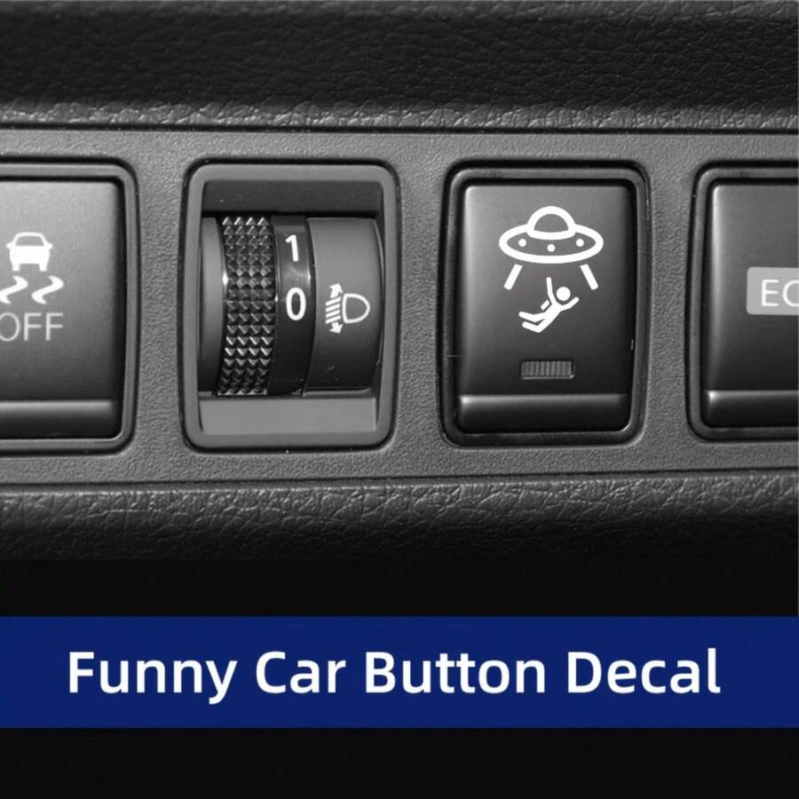 2 piezas Pegatinas divertidas para coche - Pegatinas de botón en blanco con diseño de OVNI, se adaptan a todos los botones en blanco del coche - A - Ver 1