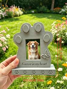 Paw Print Pet Memorial - Dog Cat Tombstone, Engraved With "Forever In My Heart", Butterfly Design, 3D Printed Material, Suitable For Outdoor Garden Cemetery And Indoor Desk, Pet Loss Sympathy Gift - Multicolor - View 2